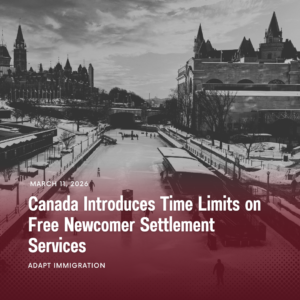 Ottawa Rideau Canal in winter with headline about Canada settlement services time limit for economic immigrants starting in 2026.